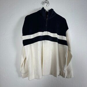 Faherty Sweatshirt Womens Navy White Cabana Organic Towel Terry 1/4 Zip Small